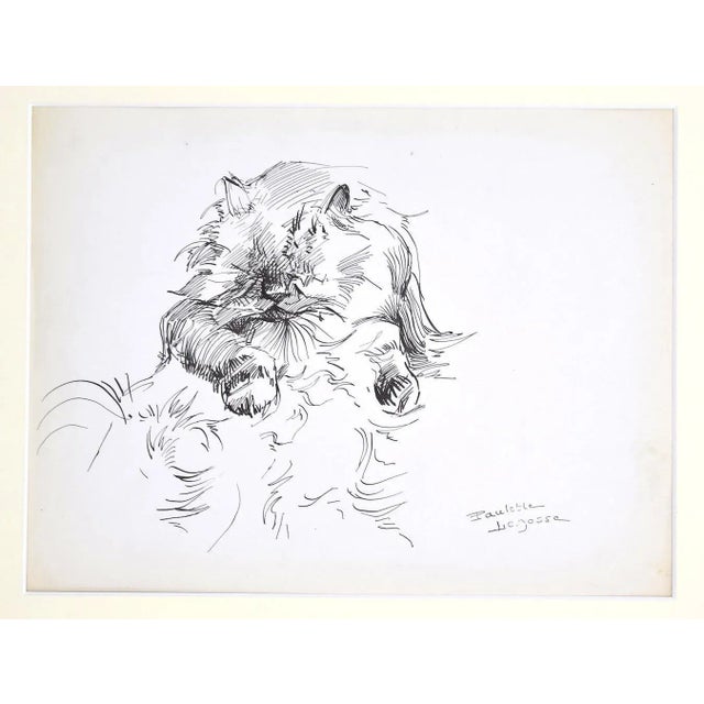 Marie Paulette Lagosse, The Cat, Pen on Paper, 1970s For Sale - Image 3 of 3