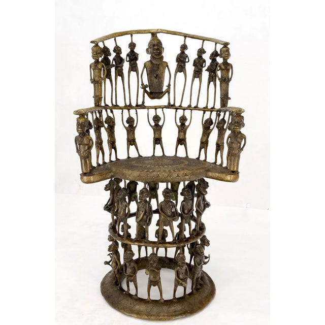 Mid 20th Century Solid Bronze 44 Figurines African Cameroon Bronze Figurative Throne Chair For Sale - Image 5 of 13