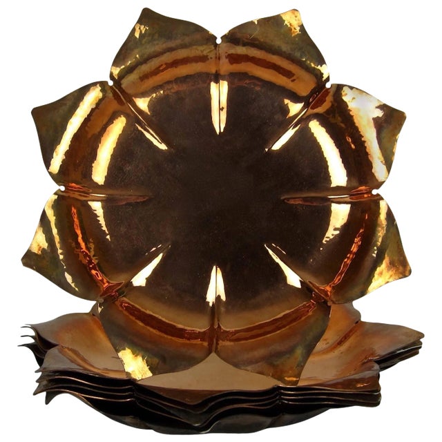 Marie Zimmermann Arts and Crafts Copper Lotus Form Dishes, Set of 6 For Sale