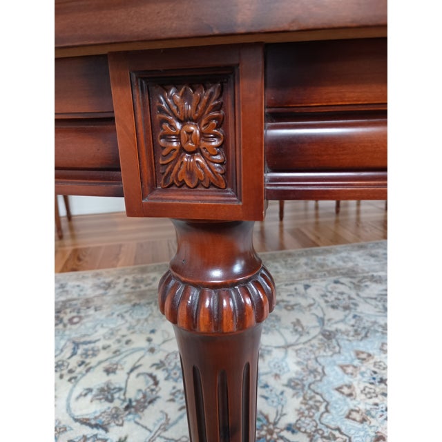 French Louis XVI–style Oval Dining Table in Solid Cherry With Two Extension Leaves, Offering Flexible Seating and Classic Neoclassical. For Sale - Image 4 of 5