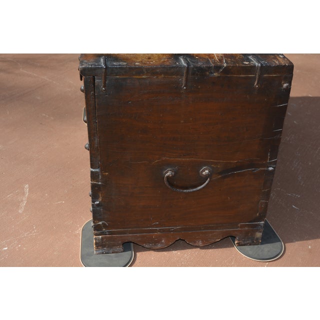 Vintage Bandaji Korean Blanket Chest Box Wooden With Black Iron Hardware For Sale - Image 4 of 14