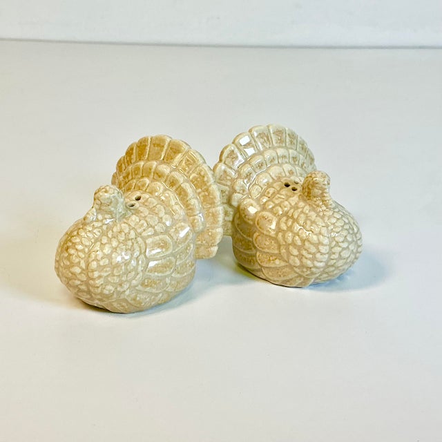 Ceramic 1970s Vintage Boho Chic Americana Ceramic Trompe L’Oeil Turkey Salt and Pepper Shakers - A Pair For Sale - Image 7 of 11