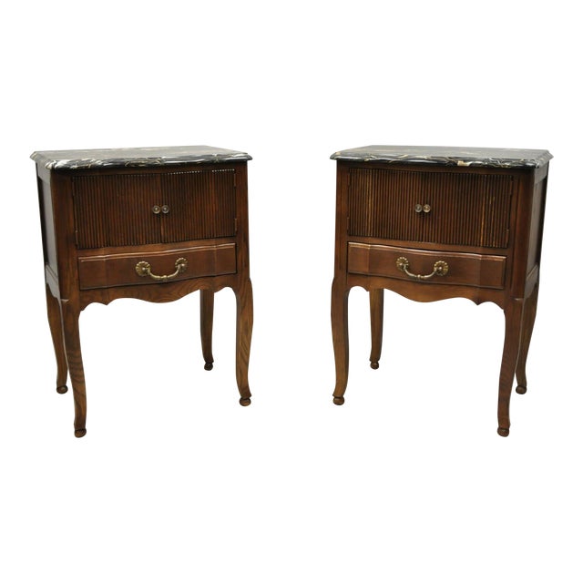 Davis Cabinet Company French Country Oak Marble Top Nightstand Tables A Pair Chairish