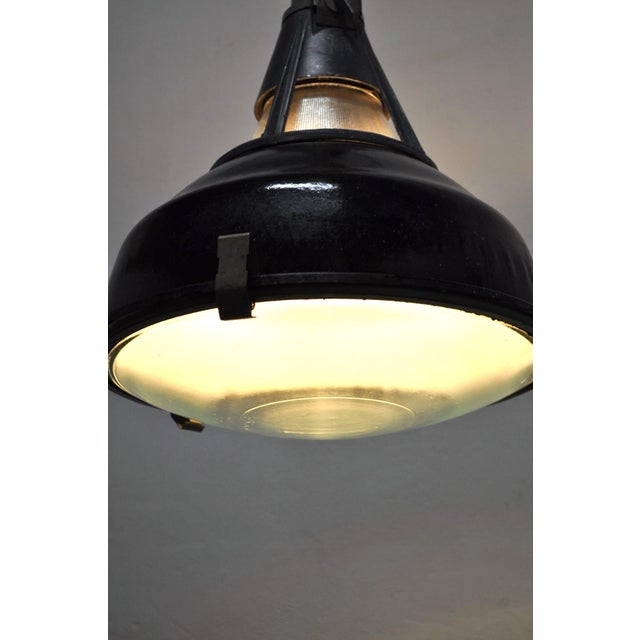 Glass Vintage Industrial Enamel Pendant Lamp, 1950s For Sale - Image 7 of 10