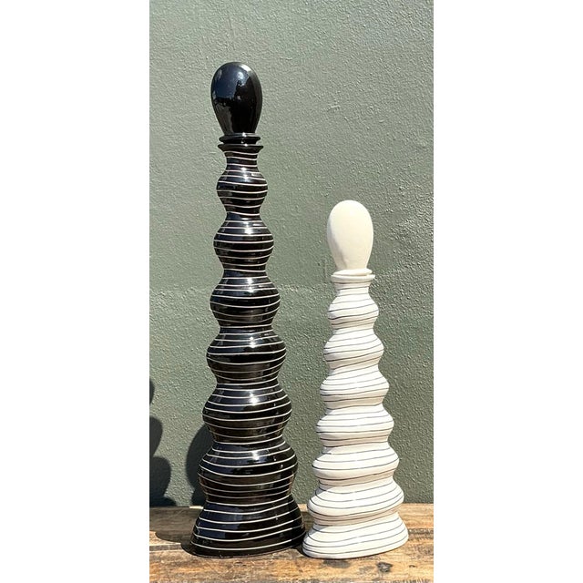 Vintage Tall Striped Studio Pottery Vases - Set of 2 For Sale - Image 12 of 12