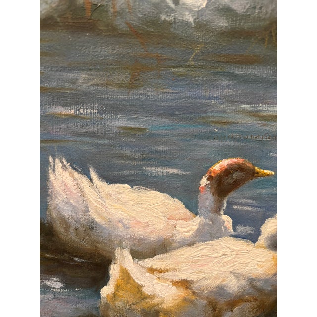 1980s Charming Vintage Signed “Francis” Duck Pond Painting on Artist Board – Original Waterfowl Art For Sale - Image 5 of 8