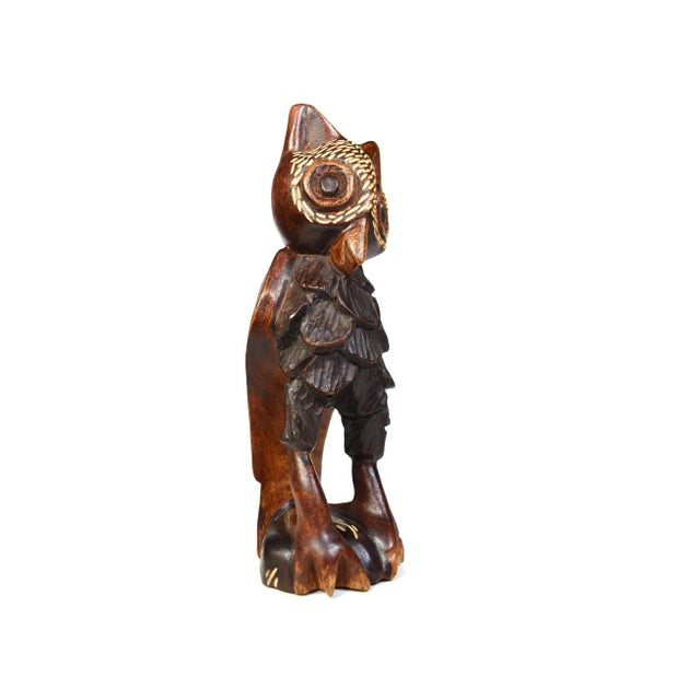 Hand Carved Wooden Folk Art Owl Bird Model Figurine Sculpture For Sale - Image 9 of 9