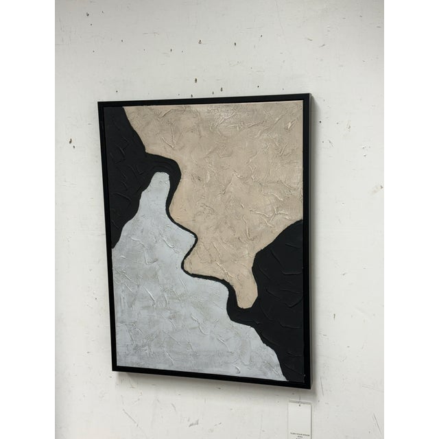 Early 21st Century Abstract Textural Artwork of Tan + Metallic Silver, Framed For Sale - Image 5 of 12
