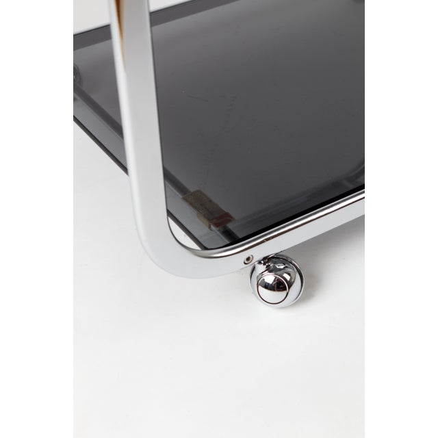 Gray Vintage Chrome and Smoked Glass 2-Tier Coffee Table on Casters, 1970s For Sale - Image 8 of 11