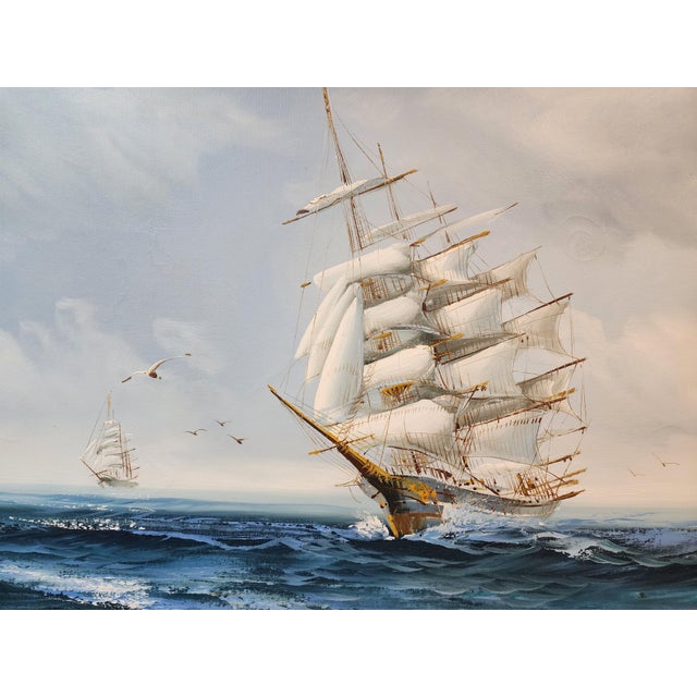 Bring the power and history of the high seas into your home with this exceptional, hand-signed original oil painting by...