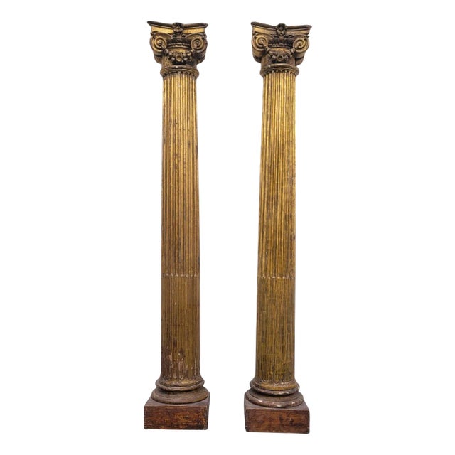 18th Century Carved and Gilded Wooden Columns, Set of 2 For Sale