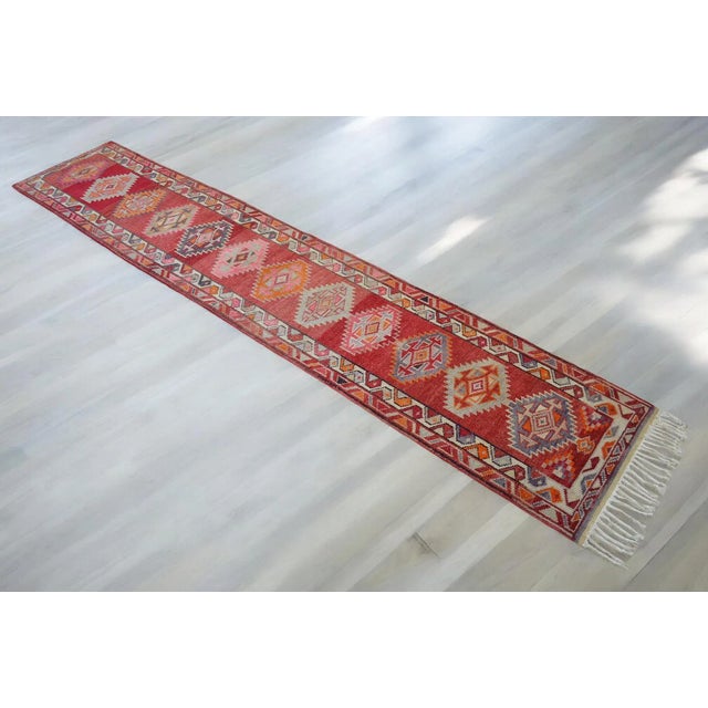 Hollywood Regency 1970s Kurdish Hand-Knotted Hallway Rug Turkish Runner - 2′7″ × 13′ For Sale - Image 3 of 11