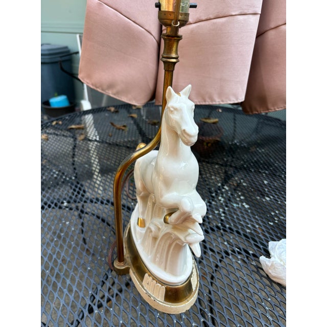 Vintage Art Deco White Gold Porcelain Horse Sculpture Lamp For Sale - Image 12 of 12