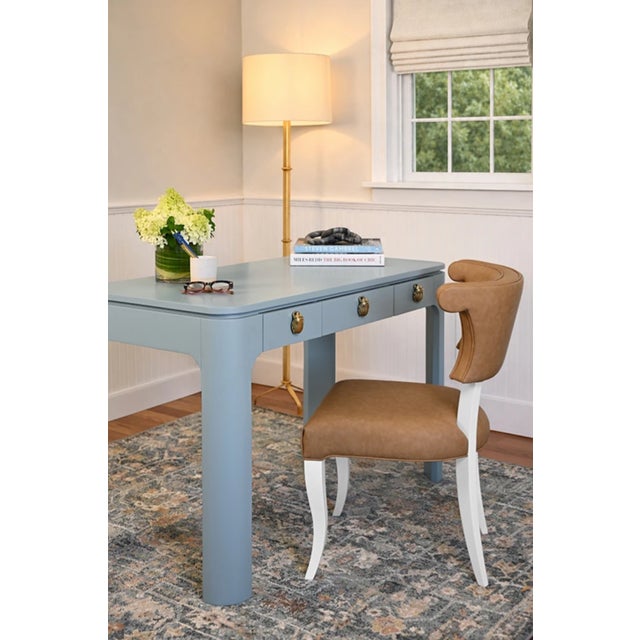 Blue Matthew Izzo Home Theo Light Blue Matte Lacquer Desk With Brass Beetle Knobs For Sale - Image 8 of 11