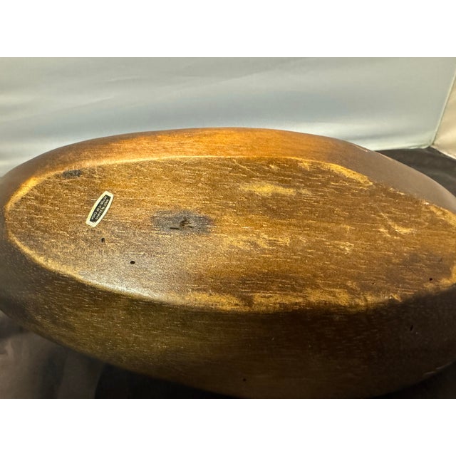 Wood Carved Natural Wood Stained Large 16” Duck Decoy Glass Eyes Vintage For Sale - Image 7 of 10