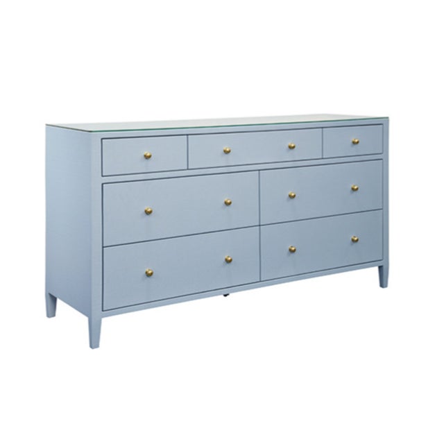 Blue Matthew Izzo Home Carnegie Light Blue Seven Drawer Chest With Brass Knobs For Sale - Image 8 of 8