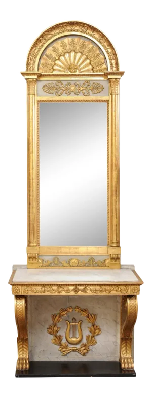 Johan Martin Berg Swedish Neoclassical Carved and Giltwood Console With Mirror - 2 Pieces