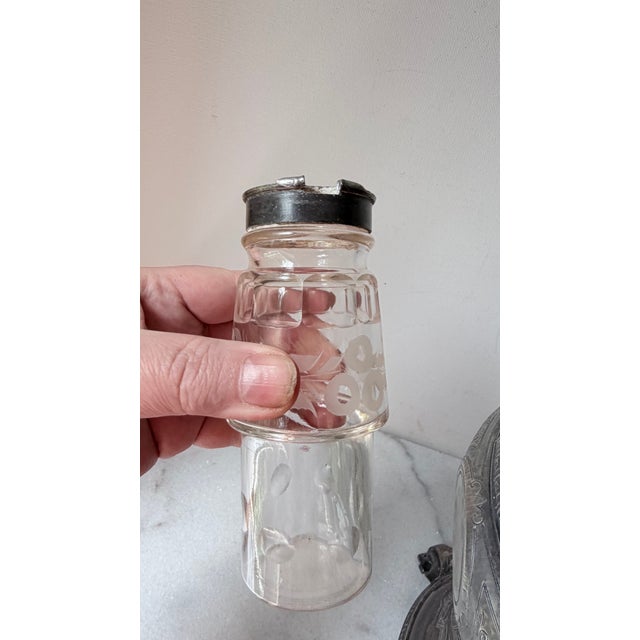 Late 19th Century 19th Century Victorian Era Castor or Cruet Set 6 Decanters and Silver-Plated Holder With Central Handle For Sale - Image 5 of 18