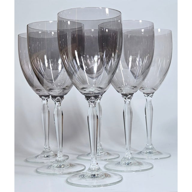 1990s Smoky Long Stemmed Art Nouveau Goblets- Set of Six For Sale - Image 5 of 9