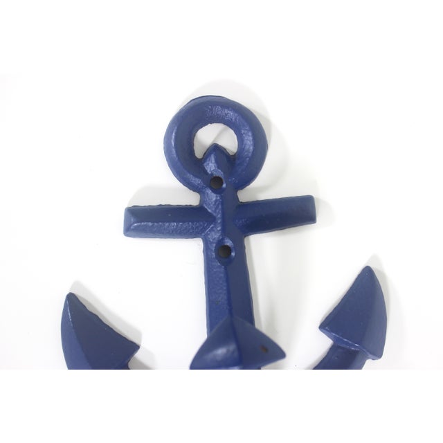 Vintage Cast Iron Anchor Hook Coastal Nautical Beach House Style Blue For Sale - Image 4 of 9