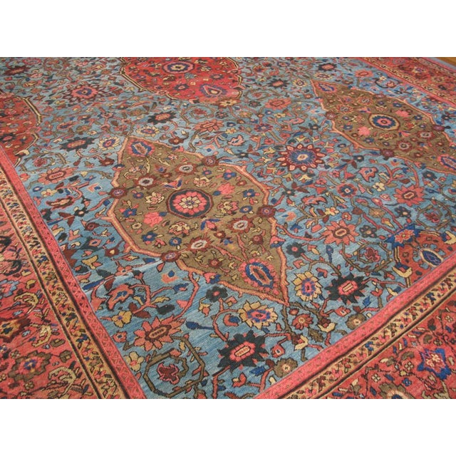 1900s Blue Geometric Antique Persian Sultanabad Rug 10'8" X 16'4" Knotted Pile Wool Carpet For Sale - Image 4 of 6
