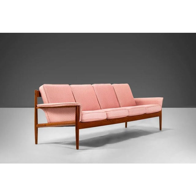 8 Ft. Long Four Seat Sofa by Grete Jalk for France and Sons in Teak with Original Pink Geometric, circa 1960s For Sale - Image 11 of 11