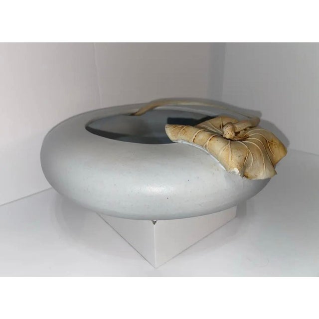 Vintage Mid Century Modern Art Nouveau / Deco Art Pottery Bowl Lily Pad Decoration With Impressed Mark Newcomb Style For Sale - Image 4 of 12