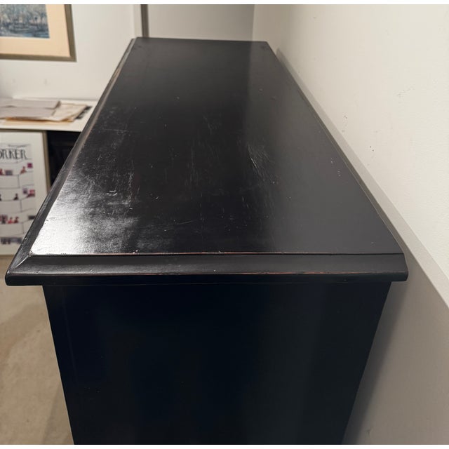 Wood Bronson Mahogany Glass Door Bookcase Cabinet in Heritage Black Attributed to Pottery Barn For Sale - Image 7 of 18