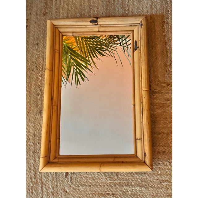 Mid-Century Modern Vintage Spanish Mirror in Natural Bamboo, 1950 For Sale - Image 3 of 9