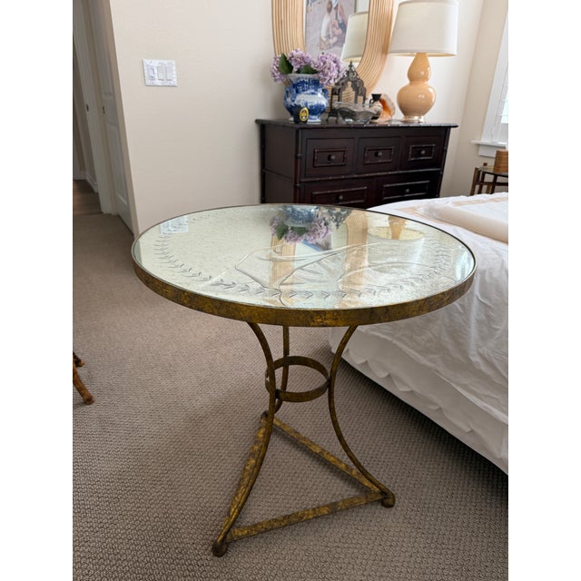 Hollywood Regency Style Gilded Metal & Antiqued Mirror Round Side Table (Attributed to Oly Studio) For Sale - Image 12 of 12