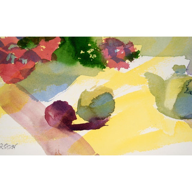 1980s Abstract Still Life With Roses and Coffee Set in Watercolor on Paper For Sale - Image 5 of 5