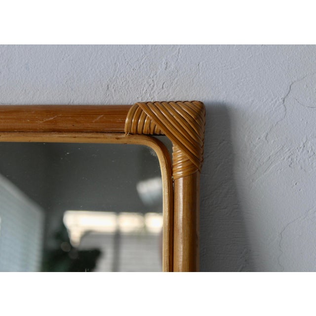 Mid-Century Modern Vintage Bamboo Wicker Handcrafted Square Wall Mirror For Sale - Image 3 of 12
