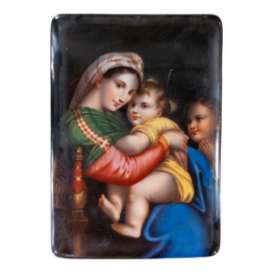 19th Century Italian Painted Porcelain Plaque of "Madonna Della Segiolla" After Raphael