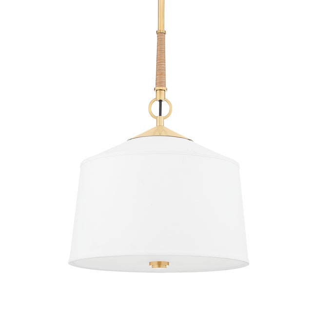 Hudson Valley Lighting White Plains 14 in. 1 Light Pendant in Aged Brass Finish For Sale