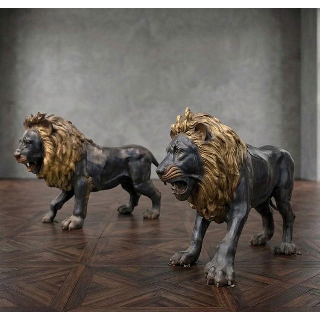 Large Bronze Sculptures of Lions, 1870, Set of 2 For Sale - Image 6 of 14