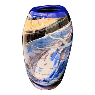 Signed Late 20th Century Hand Blown Art Glass Vase For Sale