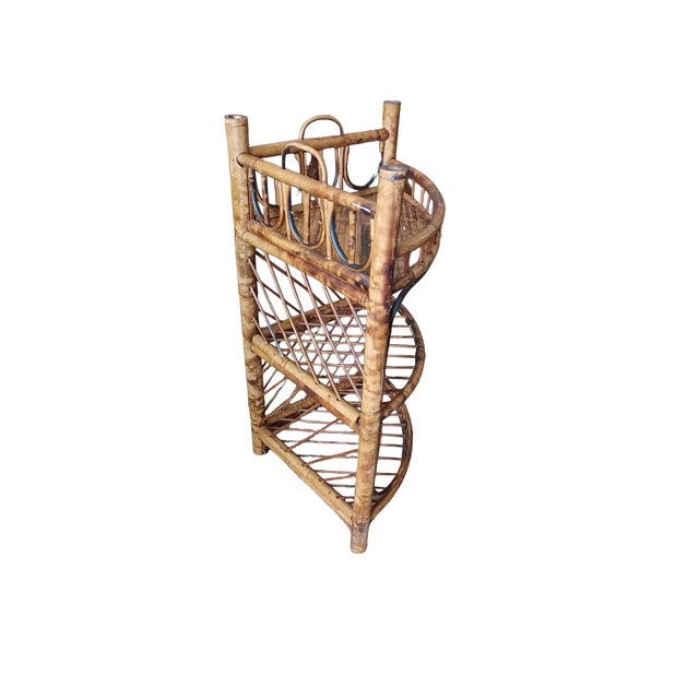 Boho Chic Vintage Boho Chic Burnt Bamboo Corner Stand/Shelf For Sale - Image 3 of 5