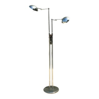 Late 20th Century Holtkoetter Leutchen Chrome Dual Head Floor Lamp For Sale