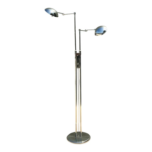 Late 20th Century Holtkoetter Leutchen Chrome Dual Head Floor Lamp For Sale