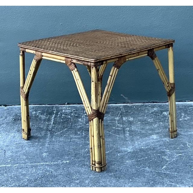 Vintage Boho Woven Rattan Game Table and Chairs - Set of 5 For Sale - Image 4 of 12