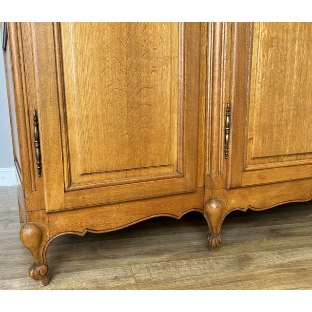 Gold Vintage Louis XVI French Oak Four Door Carved Armoire For Sale - Image 8 of 11