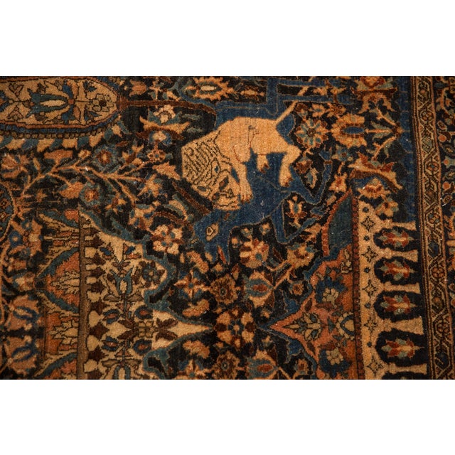 Navy Blue Antique Pictorial Farahan Sarouk Rug - 4'3" x 6'1" For Sale - Image 8 of 12