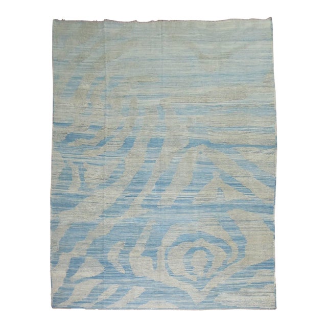 Early 21st Century Blue Turkish Kilim Flat-Weave Wool Rug - 9'10" x 13'11" For Sale