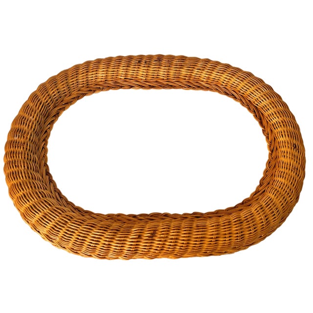 Mid-Century French Riviera Rattan and Bamboo Oval Wall Mirror, Italy, 1960s For Sale