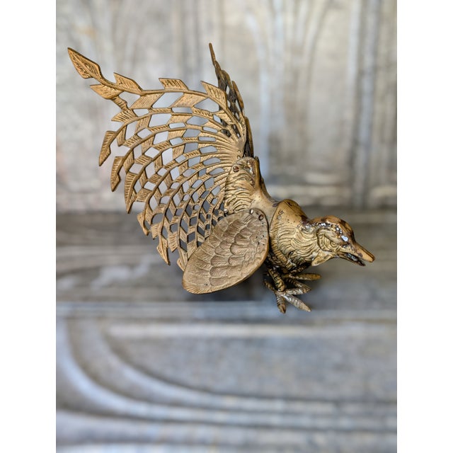 Brass 1940's Solid Brass Fighting Roosters, a Pair For Sale - Image 8 of 11