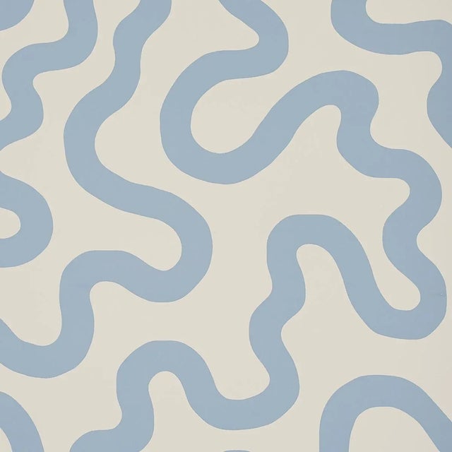 Modern Schumacher Riley Wallpaper in Sky on Ivory - 9 Yards For Sale - Image 3 of 5