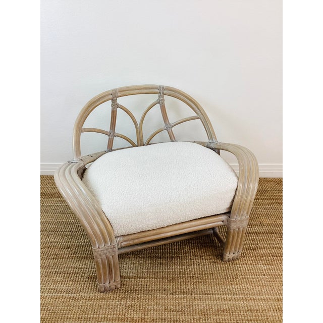 Vintage Pair of McGuire Bent Rattan & Faux Shearling Oversized Upholstered Lounge Chairs For Sale - Image 9 of 12