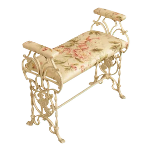 Renaissance Revival Style Antique Upholstered Cast Iron Bench