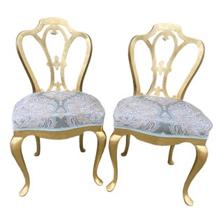 1950 French Louis XVI Gold Damask Side Chairs – Pair For Sale