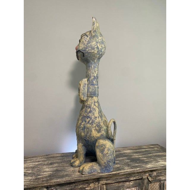Mid-Century Modern Vintage Jeanne Valentine Oversized Blue Papier-Mâché Cat Sculpture For Sale - Image 3 of 13